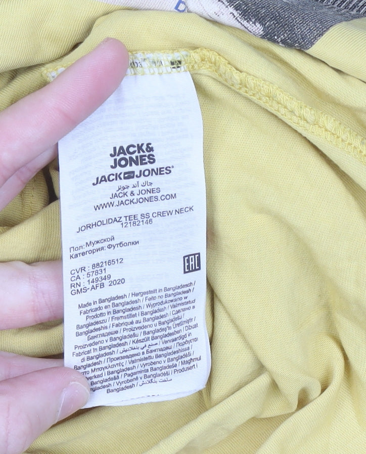 Jack & Jones Mens Yellow Graphic Print Regular Fit T-Shirt M