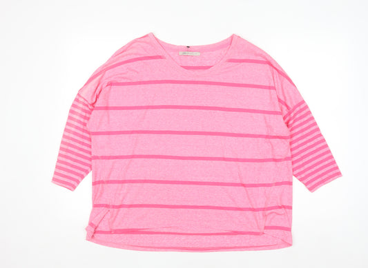 Marks and Spencer Womens Pink Striped 3/4 Sleeve Relaxed T-Shirt Size 20