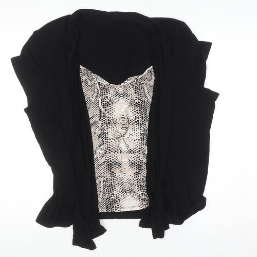 BHS Women’s Black Animal Print Tunic Blouse Size 16 Short Sleeve