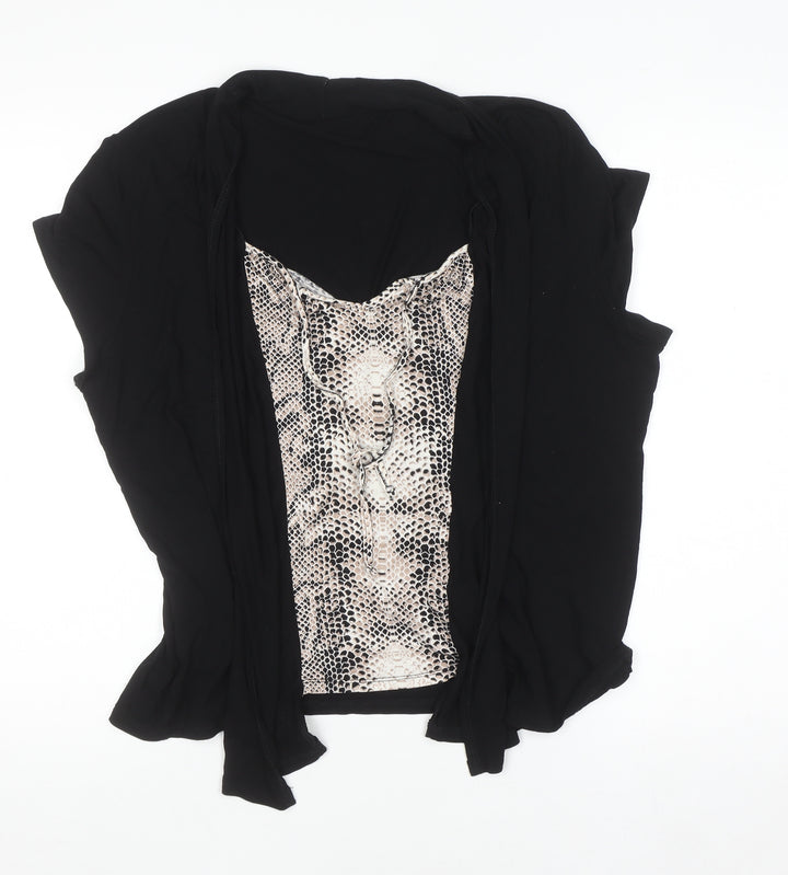 BHS Women’s Black Animal Print Tunic Blouse Size 16 Short Sleeve