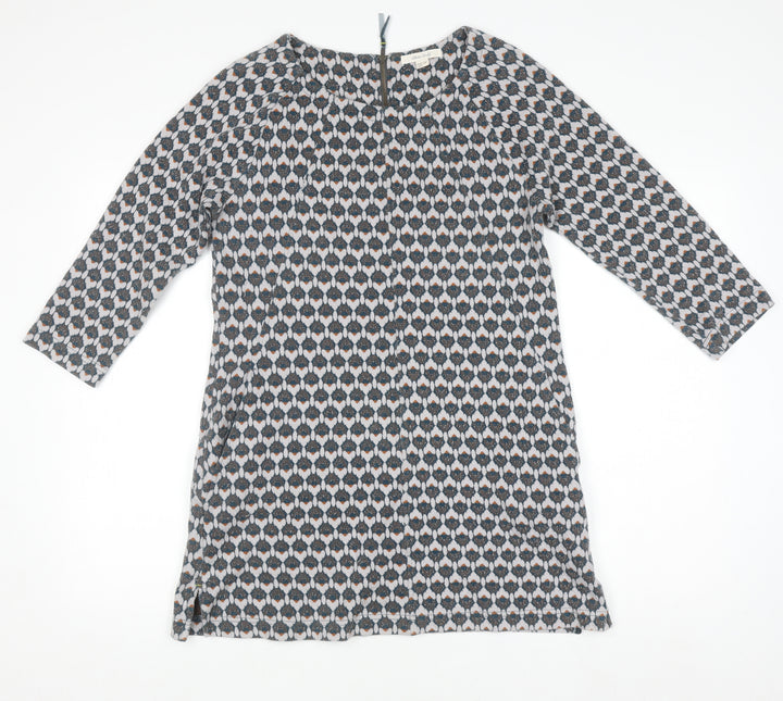 White Stuff Women's Blue Geometric Shift Dress Size 12 3/4 Sleeve