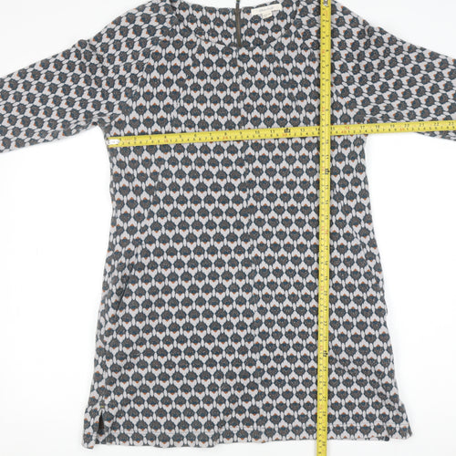 White Stuff Women's Blue Geometric Shift Dress Size 12 3/4 Sleeve