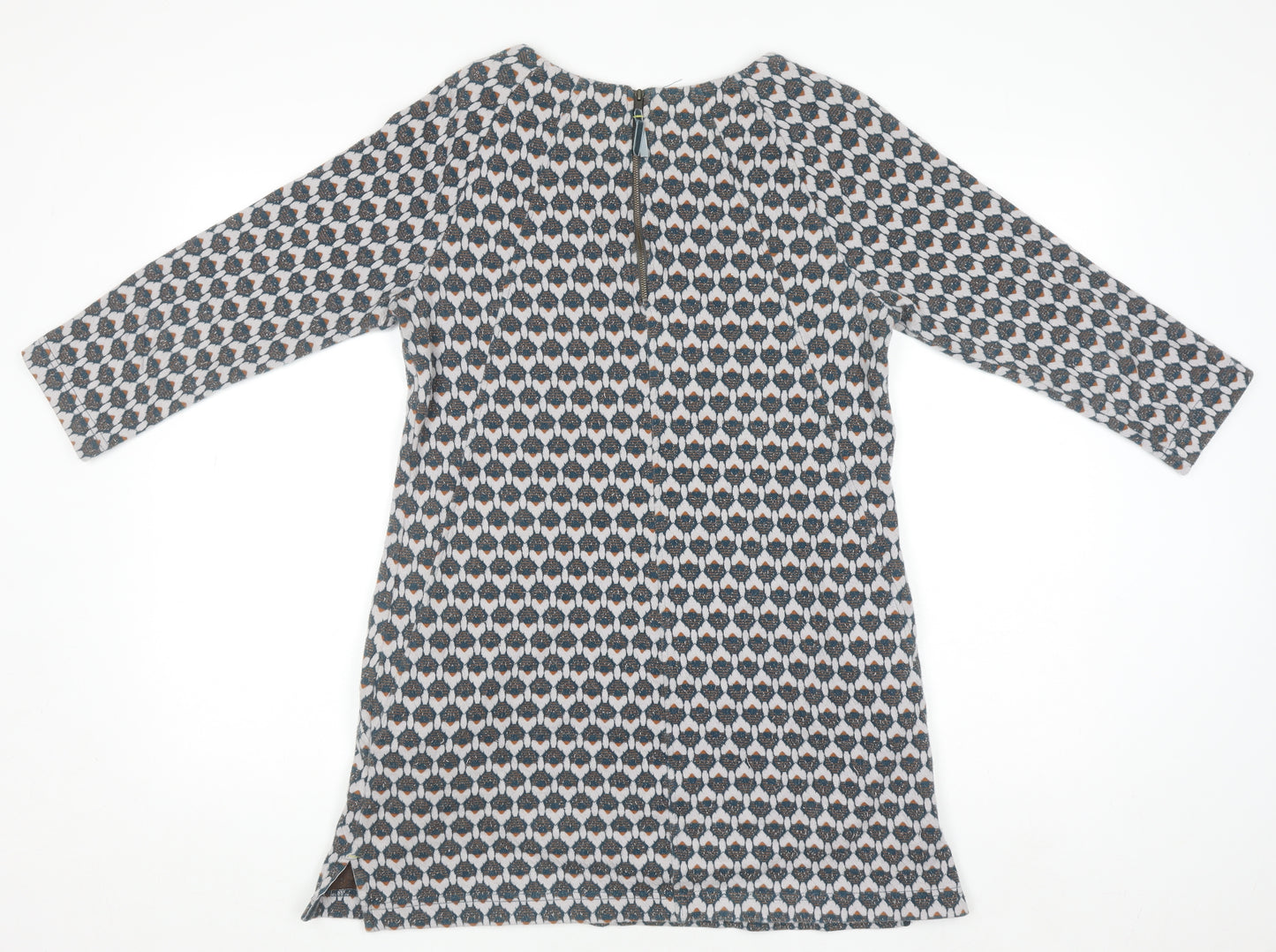 White Stuff Women's Blue Geometric Shift Dress Size 12 3/4 Sleeve