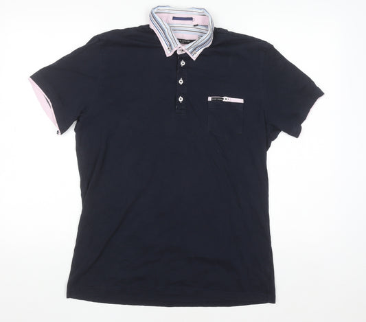 Guide London Men's Blue XL Cotton Button-Down Collar Polo Shirt