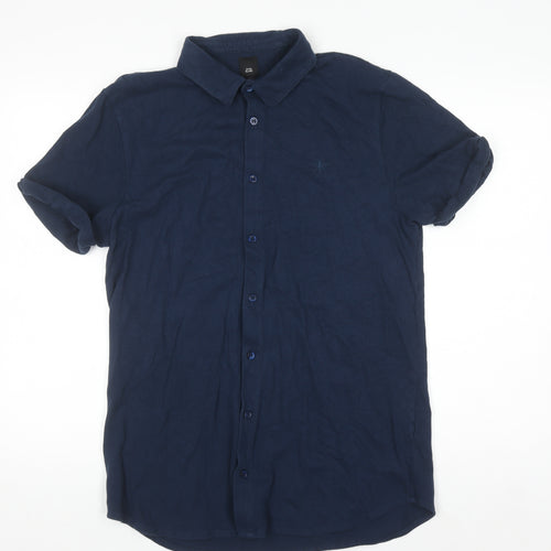 River Island Men's Blue Short Sleeve Cotton Polo Shirt Size L