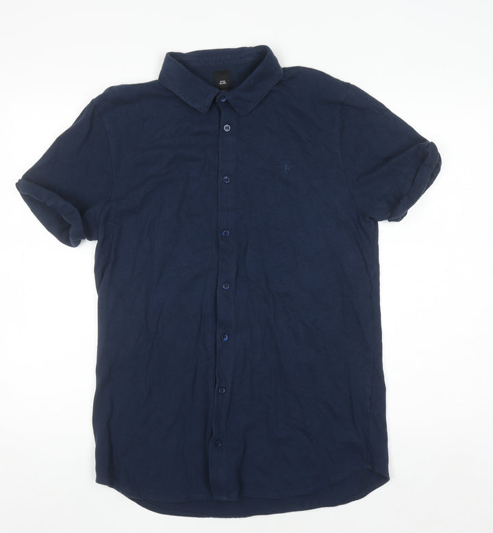 River Island Men's Blue Short Sleeve Cotton Polo Shirt Size L