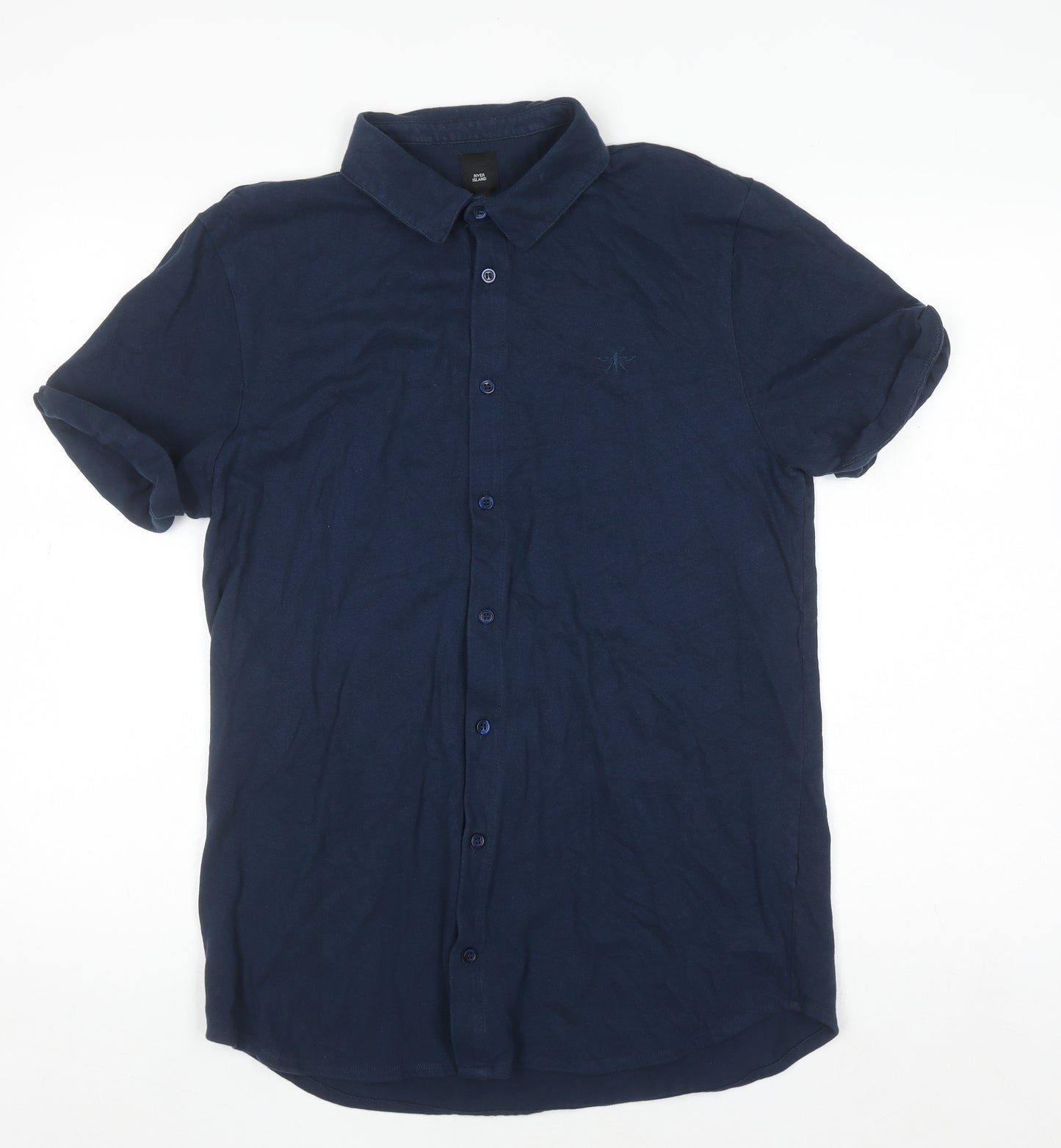 River Island Men's Blue Short Sleeve Cotton Polo Shirt Size L