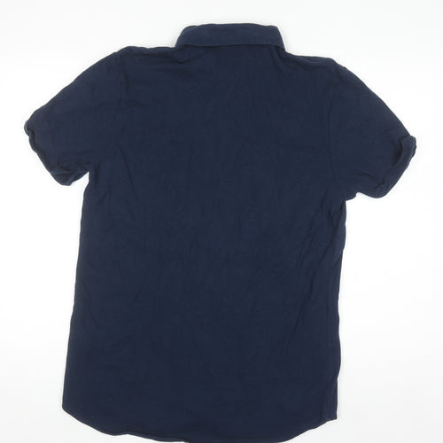 River Island Men's Blue Short Sleeve Cotton Polo Shirt Size L