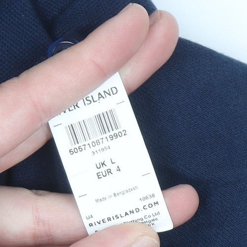 River Island Men's Blue Short Sleeve Cotton Polo Shirt Size L