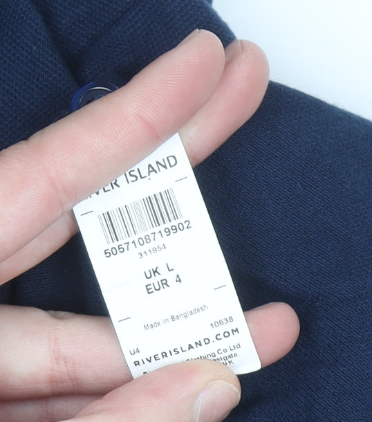 River Island Men's Blue Short Sleeve Cotton Polo Shirt Size L