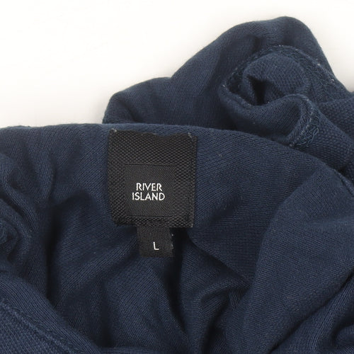 River Island Men's Blue Short Sleeve Cotton Polo Shirt Size L
