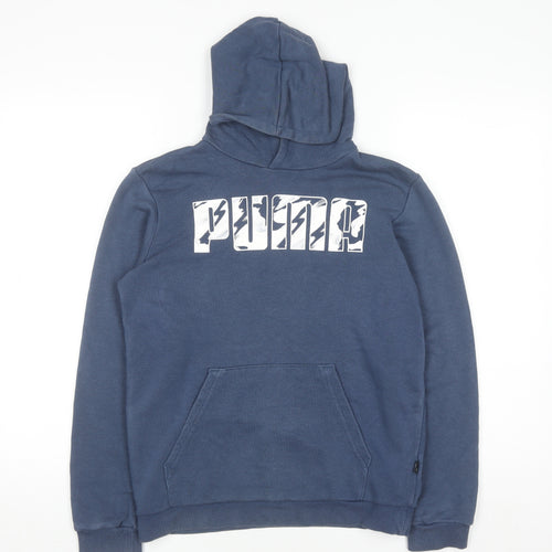 Puma Boys Blue Pullover Hoodie 13-14 Years Graphic Print Cotton Blend