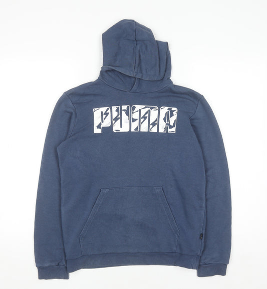 Puma Boys Blue Pullover Hoodie 13-14 Years Graphic Print Cotton Blend