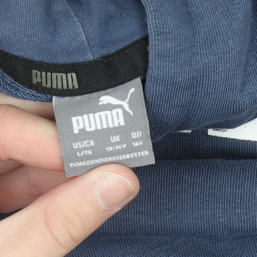 Puma Boys Blue Pullover Hoodie 13-14 Years Graphic Print Cotton Blend