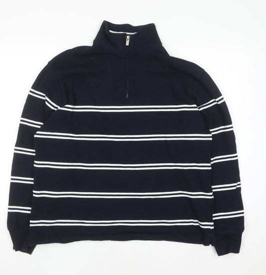 Marks and Spencer Men's Blue Striped Relaxed Fit 1/2 Zip Sweatshirt L