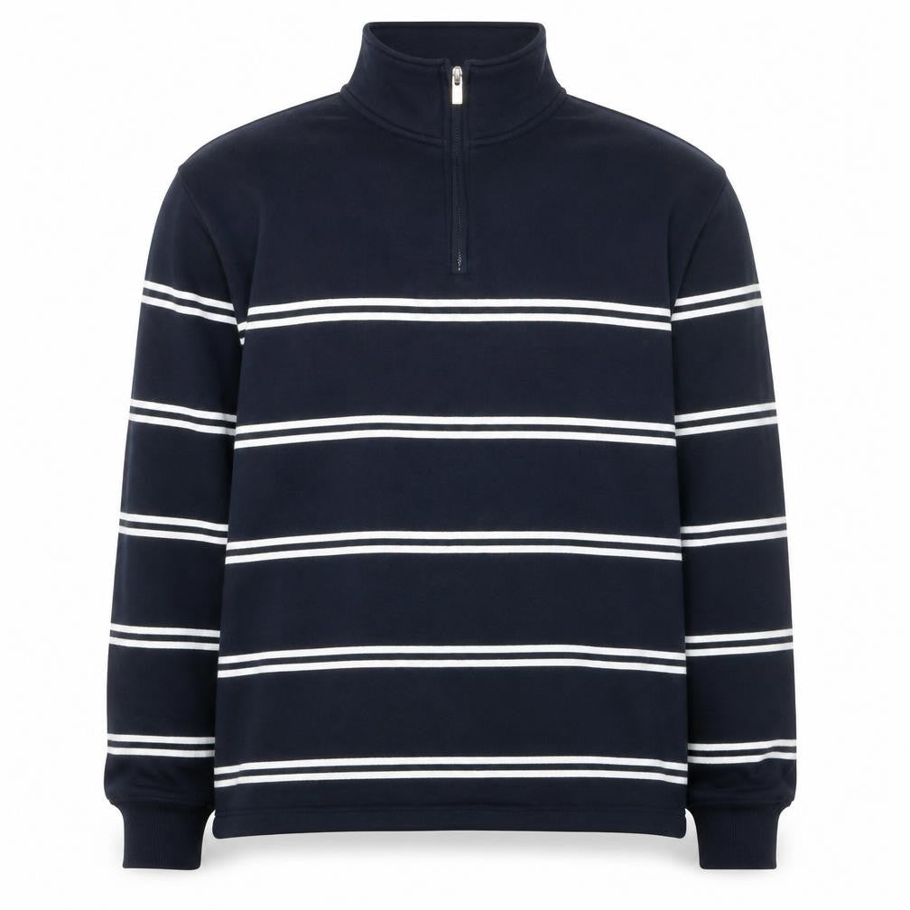 Marks and Spencer Men's Blue Striped Relaxed Fit 1/2 Zip Sweatshirt L