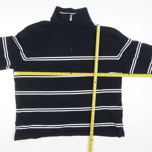 Marks and Spencer Men's Blue Striped Relaxed Fit 1/2 Zip Sweatshirt L