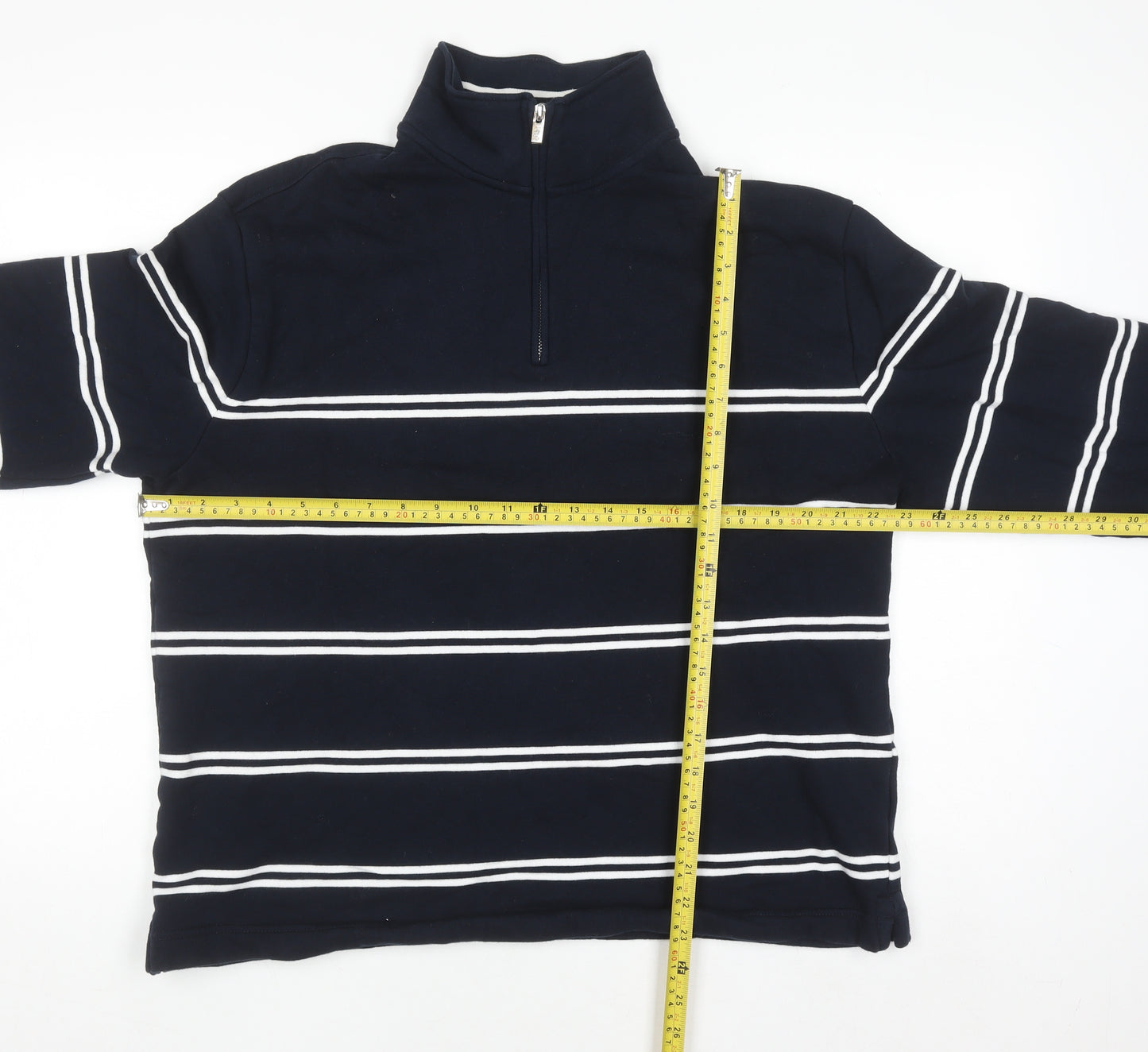 Marks and Spencer Men's Blue Striped Relaxed Fit 1/2 Zip Sweatshirt L