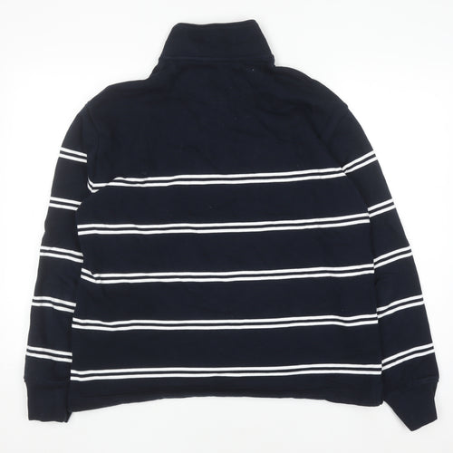 Marks and Spencer Men's Blue Striped Relaxed Fit 1/2 Zip Sweatshirt L