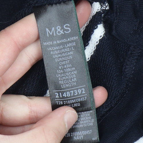 Marks and Spencer Men's Blue Striped Relaxed Fit 1/2 Zip Sweatshirt L