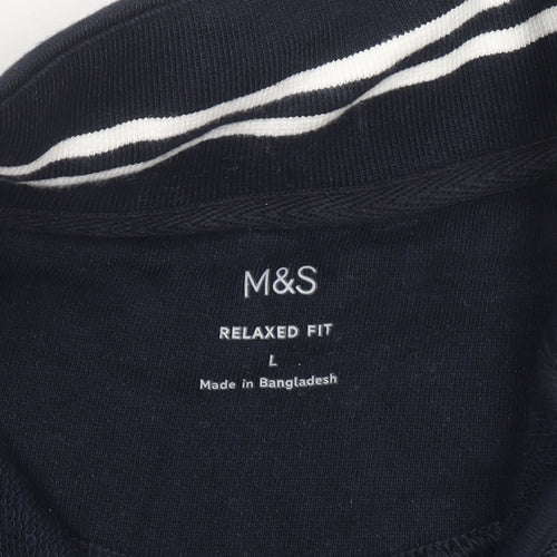 Marks and Spencer Men's Blue Striped Relaxed Fit 1/2 Zip Sweatshirt L