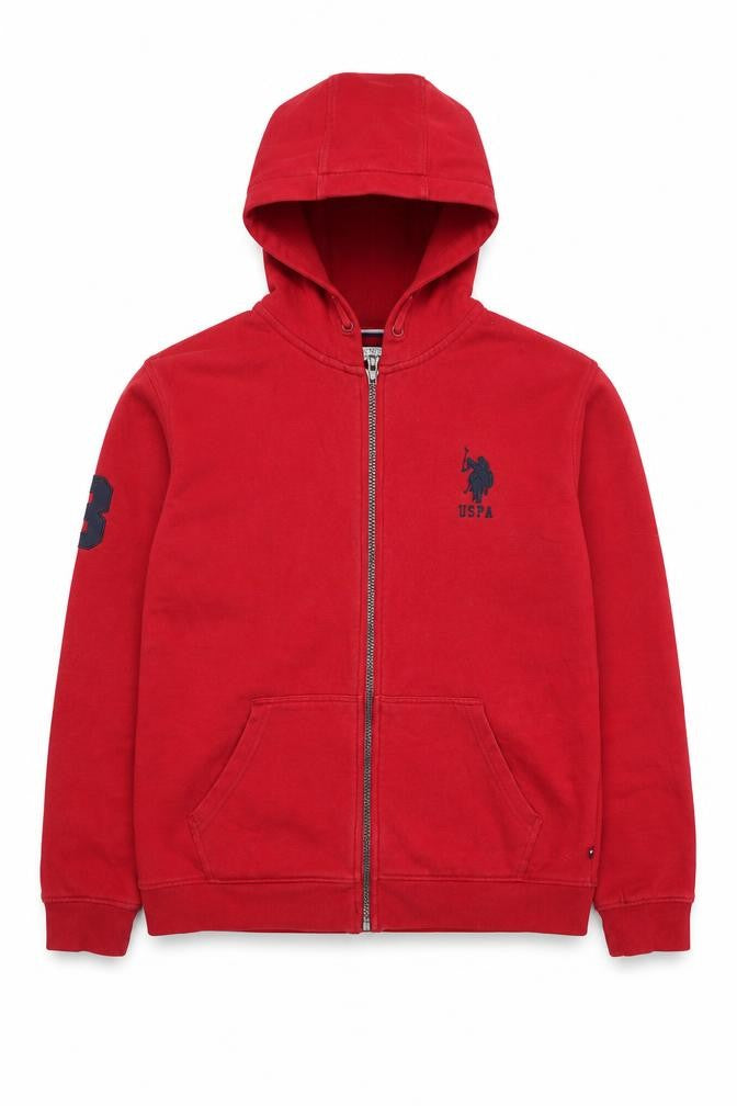 U.S. Polo Assn Boys Red Full Zip Hoodie Size 15-16 Years Cotton Blend