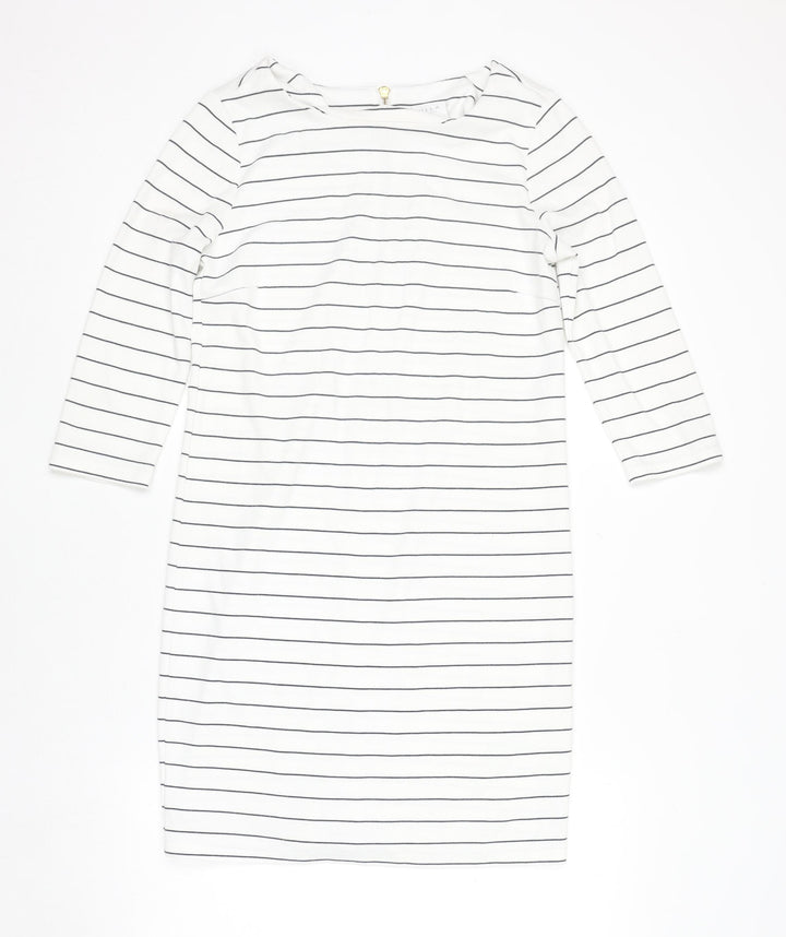 VILA Women White Striped Shift Dress S 3/4 Sleeve Boat Neck