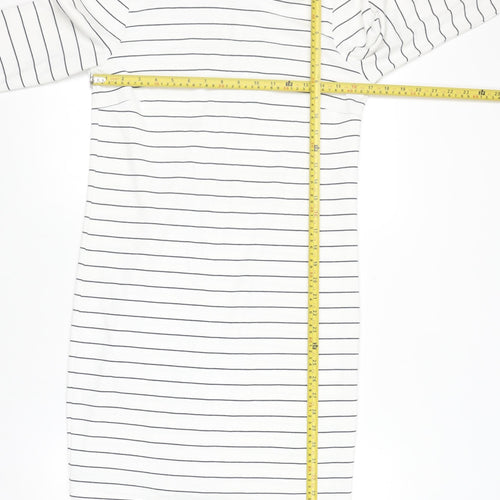 VILA Women White Striped Shift Dress S 3/4 Sleeve Boat Neck