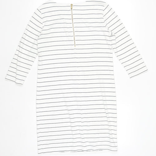 VILA Women White Striped Shift Dress S 3/4 Sleeve Boat Neck