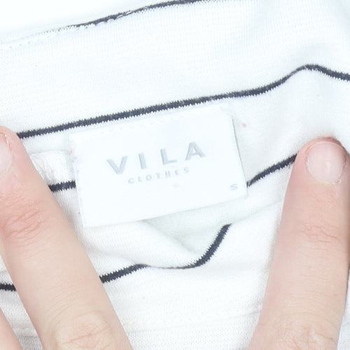 VILA Women White Striped Shift Dress S 3/4 Sleeve Boat Neck