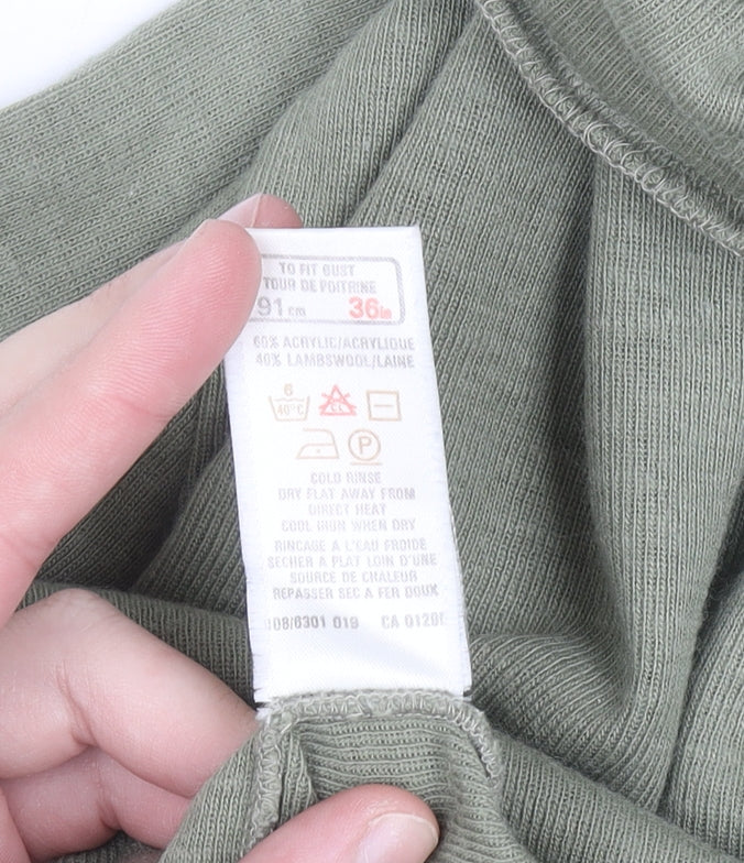 Marks and Spencer Women Green Roll Neck Long Sleeve Wool Blend Jumper Size 14