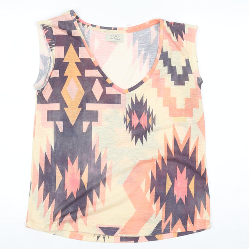 Zara Trafaluc Women's Multicoloured Aztec Print Sleeveless V-Neck Tank Top - Size 12