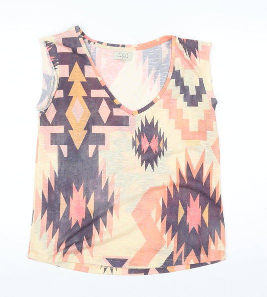 Zara Trafaluc Women's Multicoloured Aztec Print Sleeveless V-Neck Tank Top - Size 12