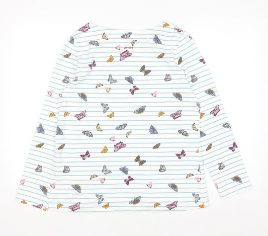 Joules Womens White Butterfly Stripe Long Sleeve Cotton T-Shirt Size 14
