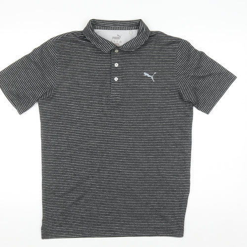 Puma Men’s Grey Striped Polo Shirt Size S Regular Fit