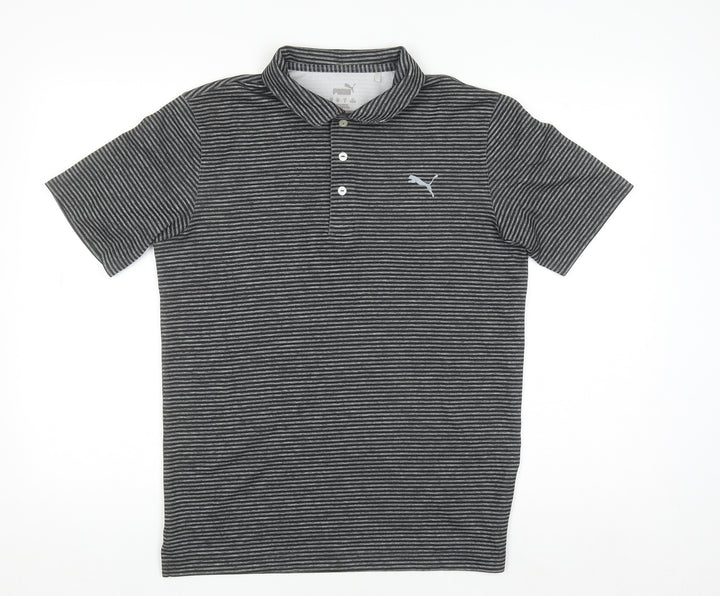 Puma Men’s Grey Striped Polo Shirt Size S Regular Fit