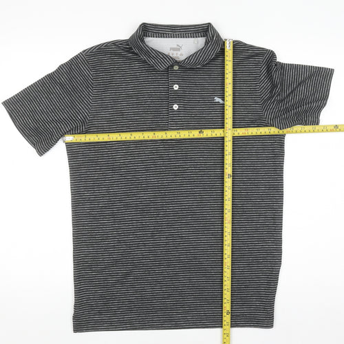 Puma Men’s Grey Striped Polo Shirt Size S Regular Fit