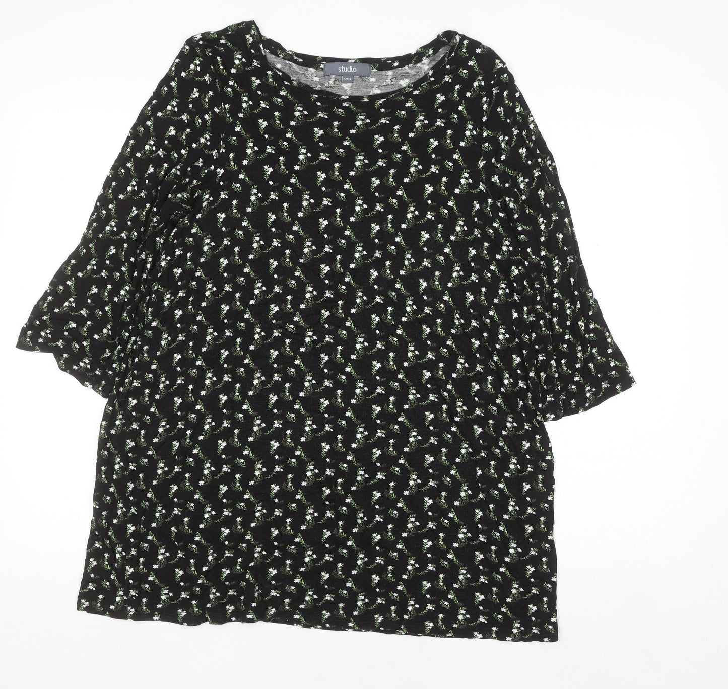 Studio Women’s Black Floral 3/4 Sleeve Tunic Top Size 12/14