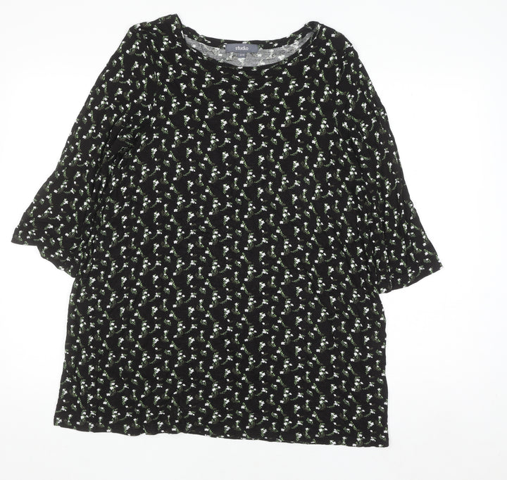 Studio Women’s Black Floral 3/4 Sleeve Tunic Top Size 12/14