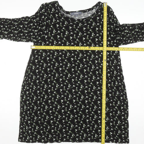 Studio Women’s Black Floral 3/4 Sleeve Tunic Top Size 12/14
