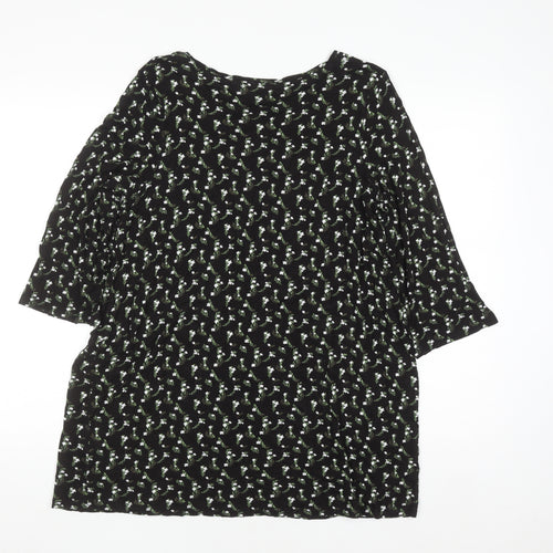 Studio Women’s Black Floral 3/4 Sleeve Tunic Top Size 12/14