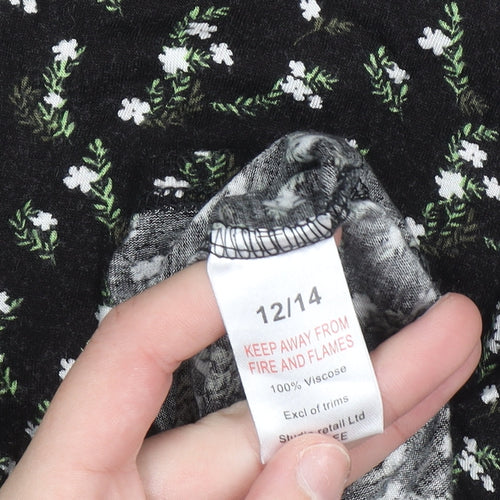Studio Women’s Black Floral 3/4 Sleeve Tunic Top Size 12/14