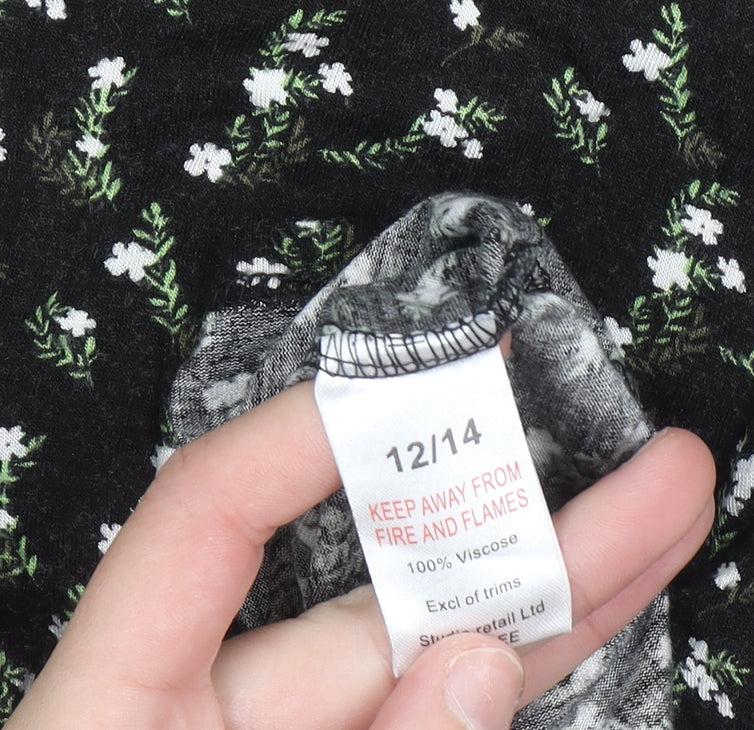 Studio Women’s Black Floral 3/4 Sleeve Tunic Top Size 12/14
