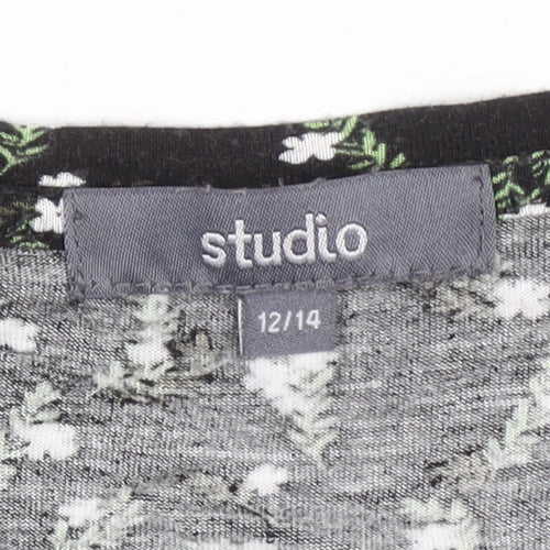 Studio Women’s Black Floral 3/4 Sleeve Tunic Top Size 12/14