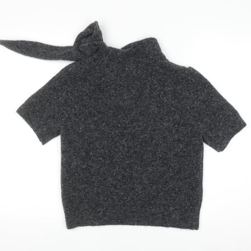 Marks and Spencer Women's Grey Wool Blend Bow Neck Short Sleeve Top Size S