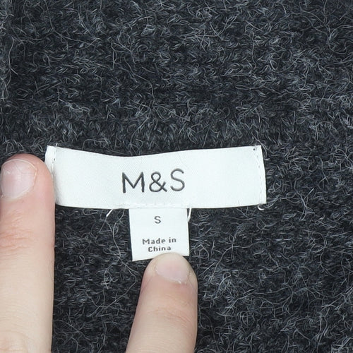 Marks and Spencer Women's Grey Wool Blend Bow Neck Short Sleeve Top Size S