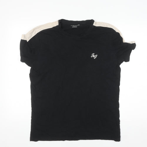 Jack & Jones Men's Black Beige Crew Neck Short Sleeve T-Shirt L