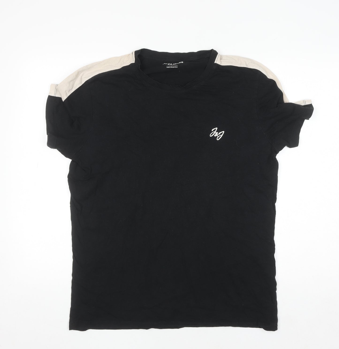 Jack & Jones Men's Black Beige Crew Neck Short Sleeve T-Shirt L