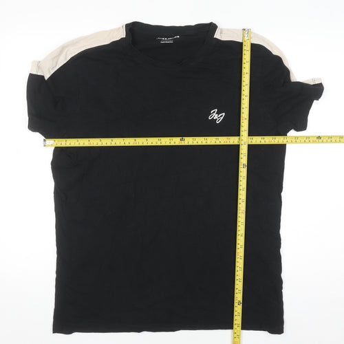 Jack & Jones Men's Black Beige Crew Neck Short Sleeve T-Shirt L