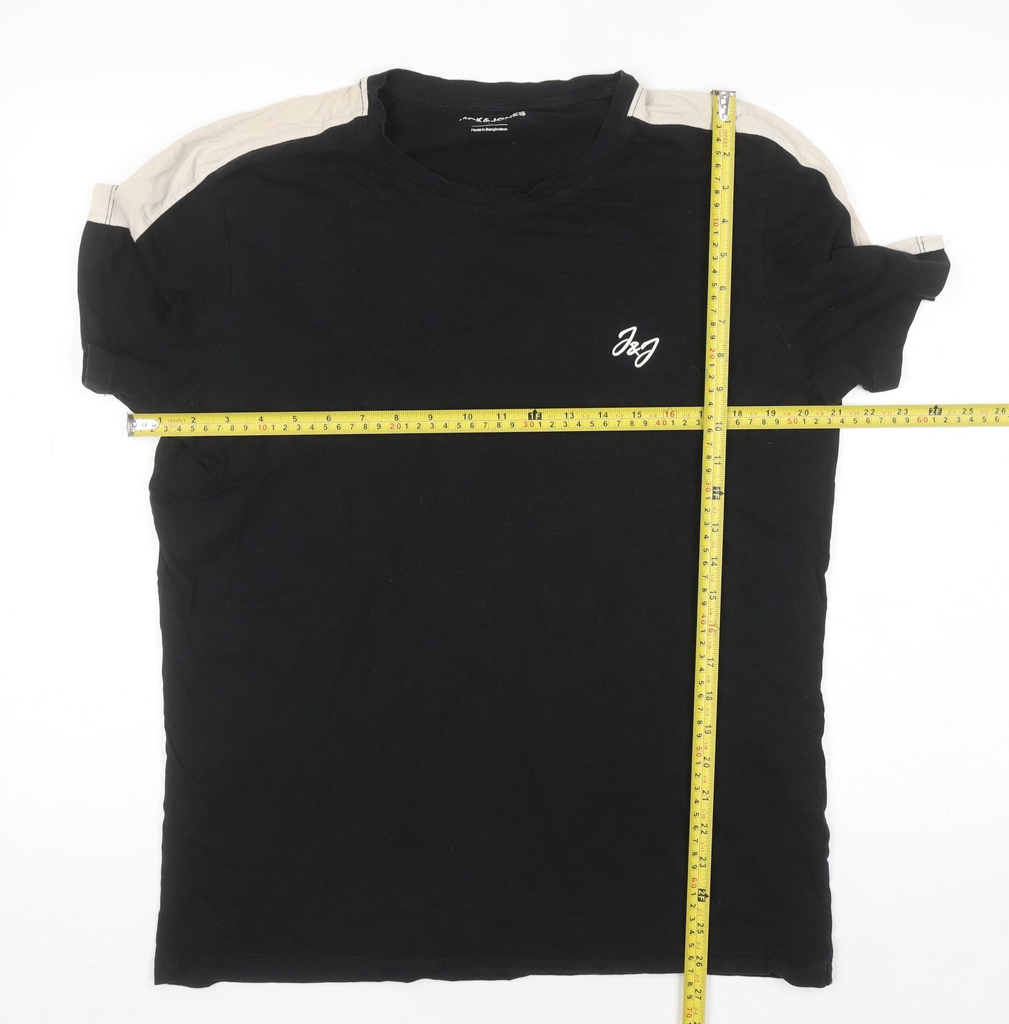 Jack & Jones Men's Black Beige Crew Neck Short Sleeve T-Shirt L